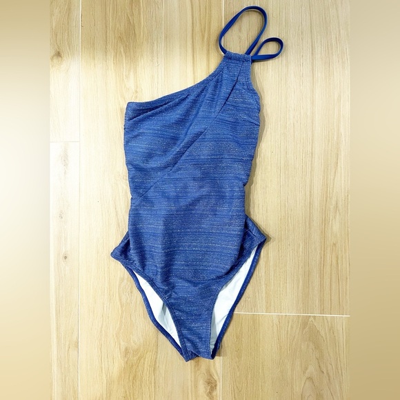 Cupshe Blue Metallic Asymmetrical Standard Coverage One-Piece Swimsuit Small - Picture 4 of 8